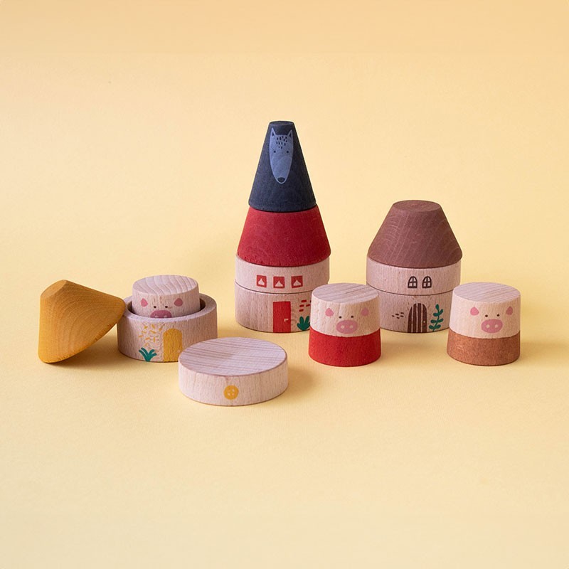 joguina de fusta dels 3 porquets